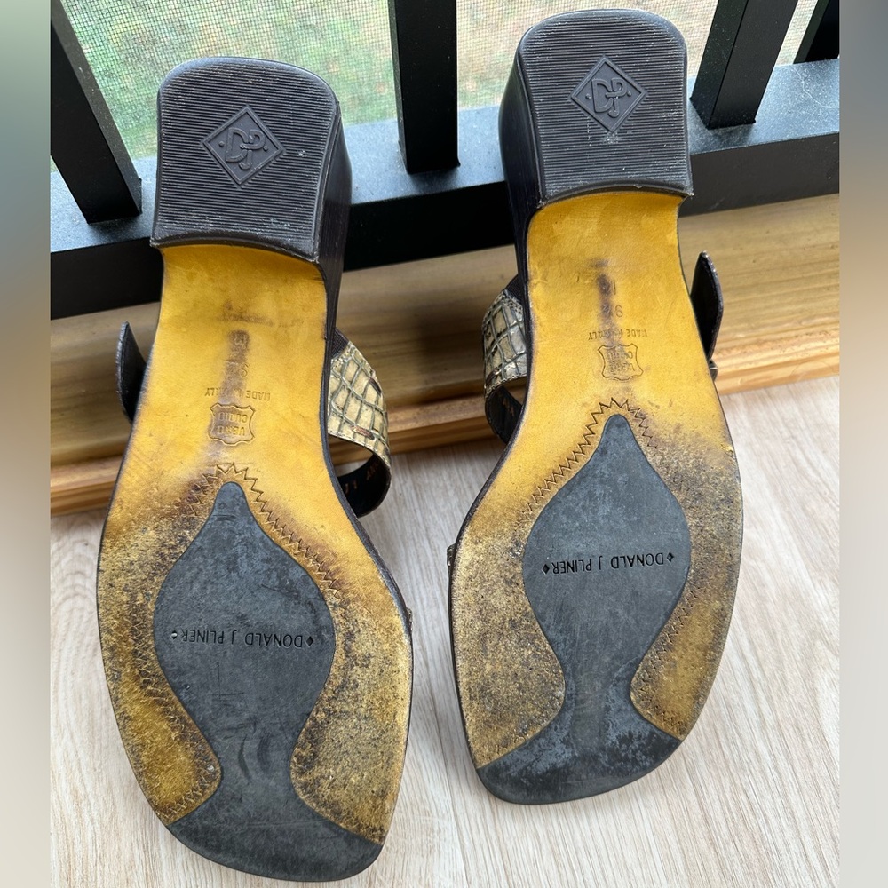 Donald Pliner Ankara Green & Gold Metallic Croc-Print Leather Slide Sandals~9.5M - Picture 5 of 12
